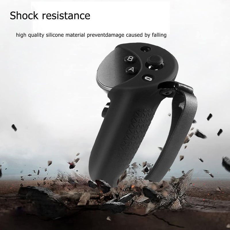 Hounyoln Silicone Grip Cover for Meta Quest Pro, Protector Cover Compatible with Meta Quest Pro Accessories Touch Controller Grips with Knuckle Straps (Black) - Image 5